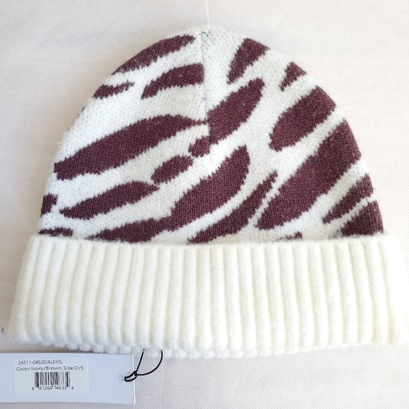 New Eugenia Kim Alexis Zebra Intarsia Wool Blend Ivory/Brown Beanie NWT main image 4